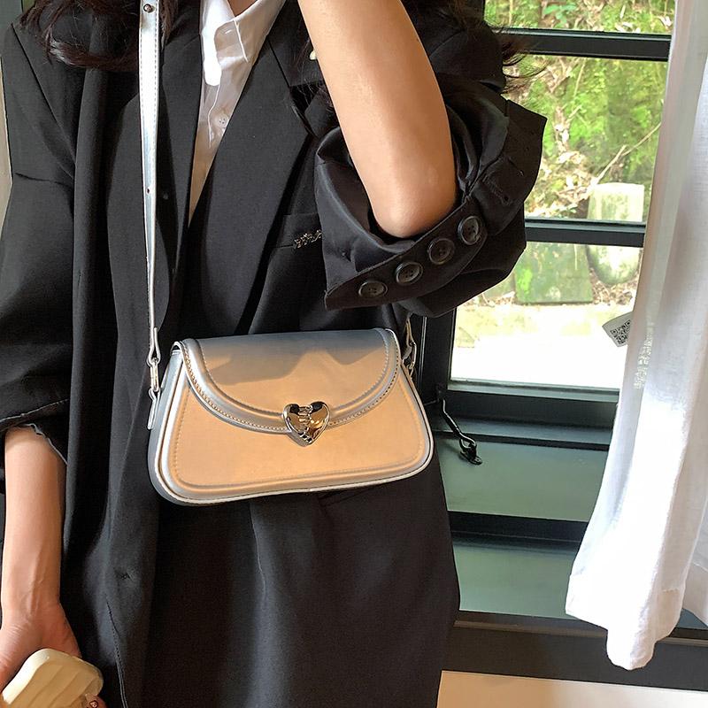 Love Buckle Silver Crossbody Shoulder Bags For Women Small Purse PU Leather Female Handbags