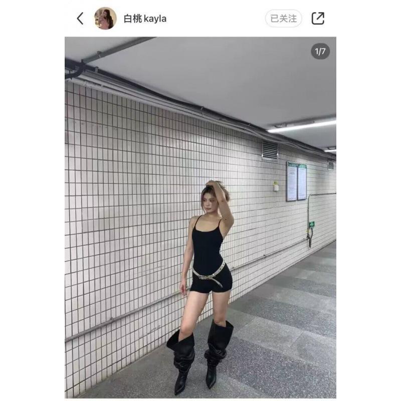 Song Xixi, super large tube circumference high-heeled boots European and American spice girls pointed-toed thin heels over the knee wide tube boots