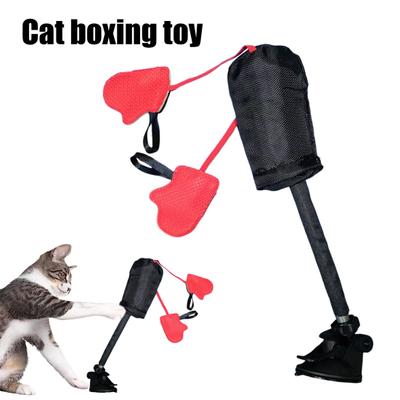 Cat Boxing Gloves Toy with Firm Suction Cup Spring Bounce Action Interactive Kitten Punching Bag Toy