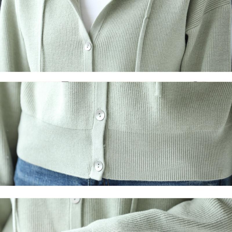 Spring Clothes Women Knitted Cardigan Korean Fashion Casual Long Sleeve Top Button Up Hooded Knitwears Sweater Coat