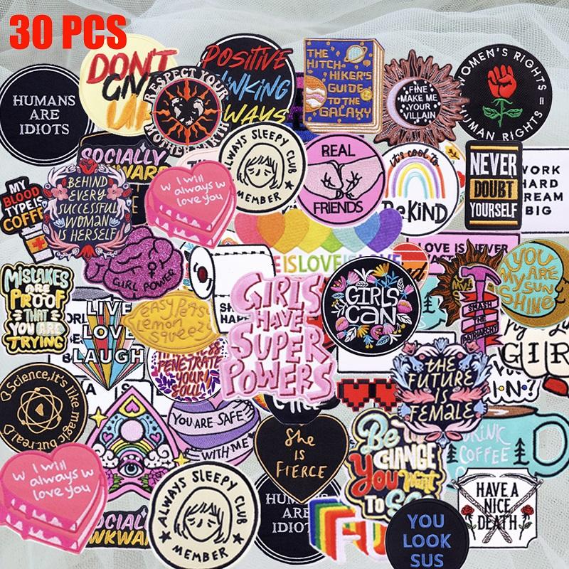 10 /20 /30 /40 /50pcs Random Cartoon Letter Patch Girl Super Power Embroidered Patch Iron On Patches Clothing Thermoadhesive Patches