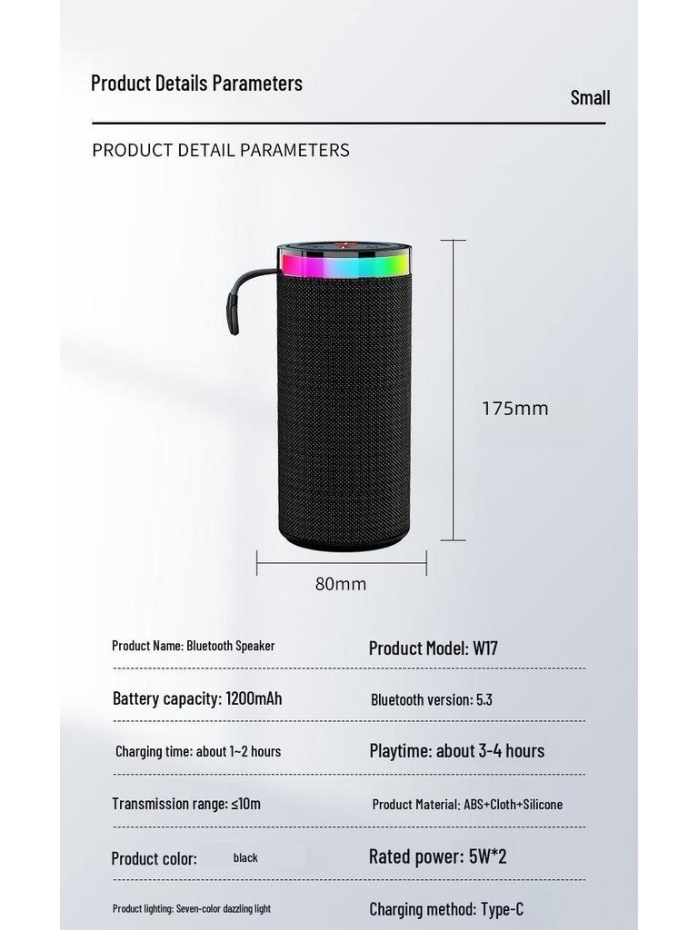Colorful LED Bluetooth Speaker: Portable, Outdoor, High Volume & Sound Quality with Card Slot Subwoofer W17