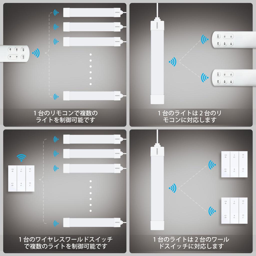 This LED fluorescent under-cabinet light fixture features a plug and is dimmable from 3000K to 6500K. It also includes a wireless control panel and