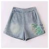 Summer Women Denim Two Piece Set Vintage Embroidered Wide Leg Shorts Chinese Fashion