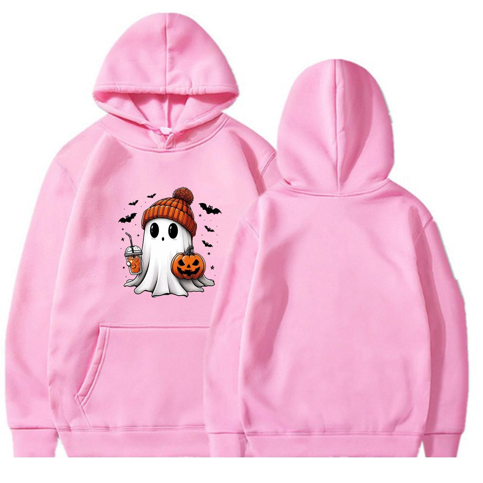 

Женская однотонная толстовка с капюшоном с длинным рукавом и принтом на Хэллоуин XXXL розовый