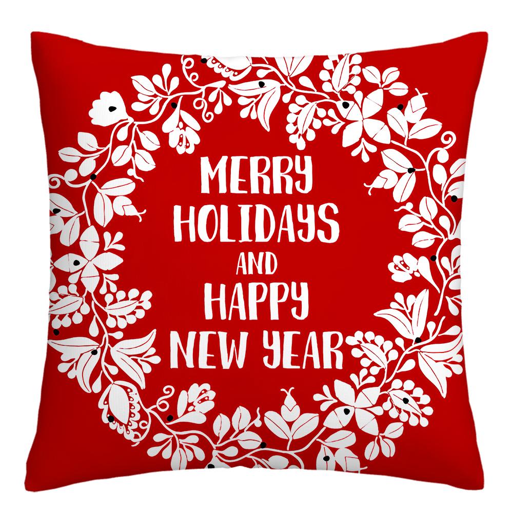 Happy New Year Christmas Decorations Printed Cushion Cover Home Living Room Sofa Decoration Square Pillowcase 45x45cm
