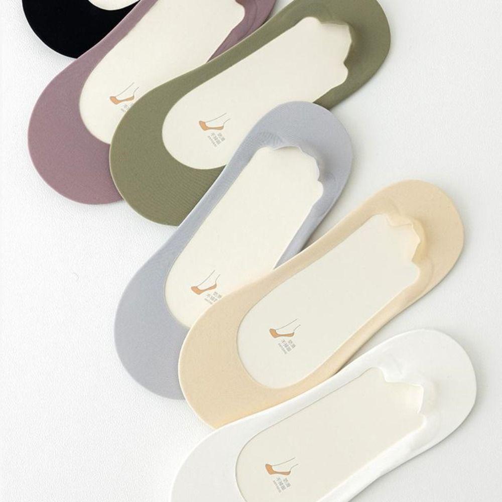 3Pairs Solid Color Invisible Socks Women Cotton Ankle Socks Sponge Soles Boat Socks  Daily