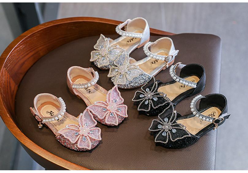Children's Pearl Princess Closed-Toe Sandals 2026: Butterfly Dance Shoes for Toddlers & Girls