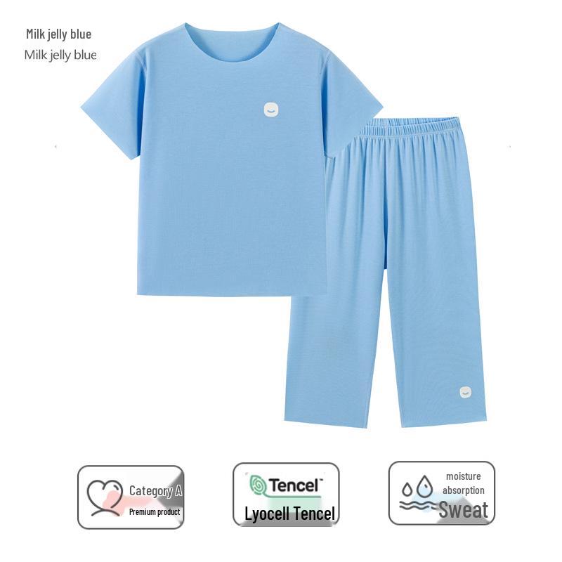 

Anbei Tong Kids Summer Pajama Set - Tencel Lyocell Loose Fit for Medium and Large Children 130 (120-130cm/50-60kg recommended)