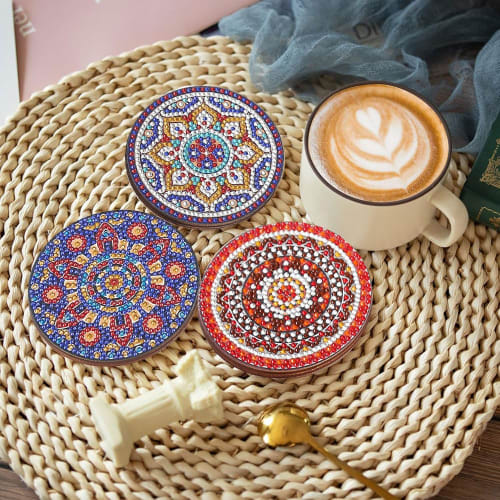 Diamond Art Coasters, Bead Art, Diamond Art DIY Beginner Decoration Gift, 5D Diamond Art Beginner Set, Art Craft Supplies, Gift with Holder, 8 Pieces