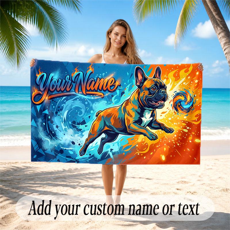 Dog Theme Soft Beach Towel Personalized Custom Name Text Towel Portable for Beach Pool Travel