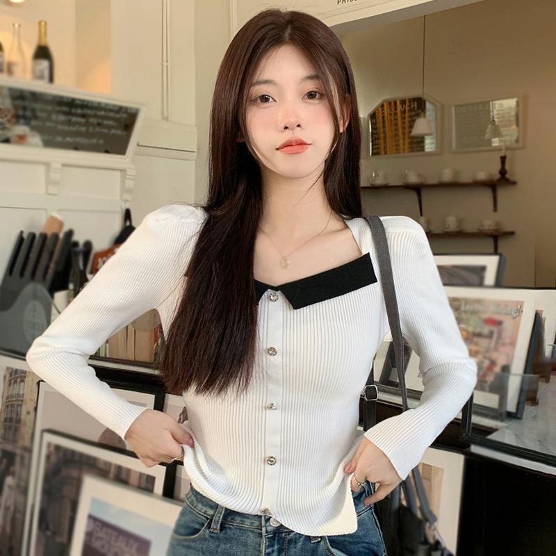 

Women s Knitted Tops Color Contrast Irregular One Size