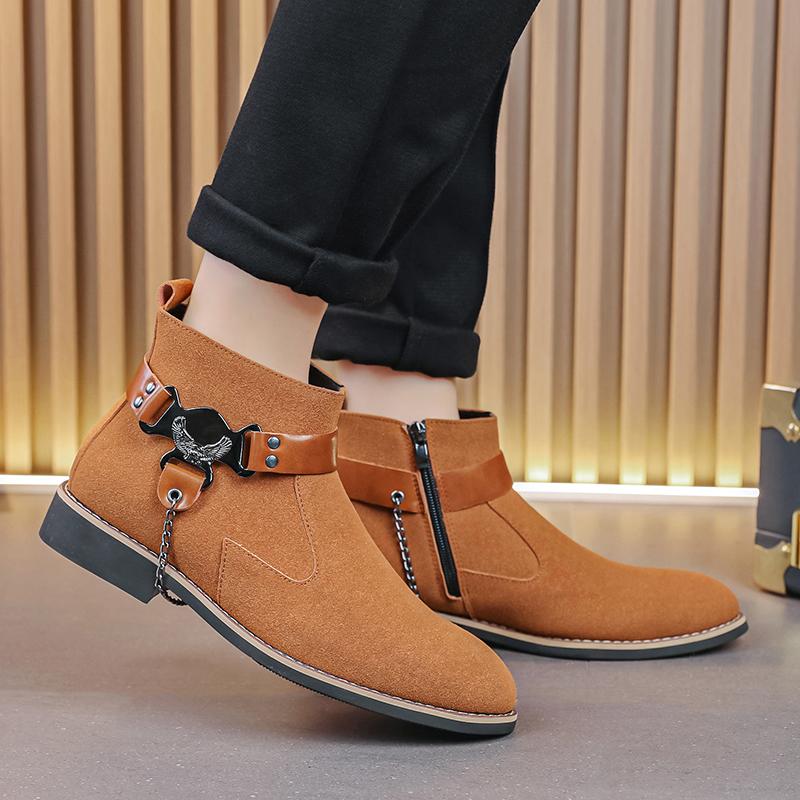 Fashion Men's Retro Classical Chelsea Boots Suede Leather Men Fashion Side Zipper Ankle Boots Casual Short Boots Handmade High-Top Shoes
