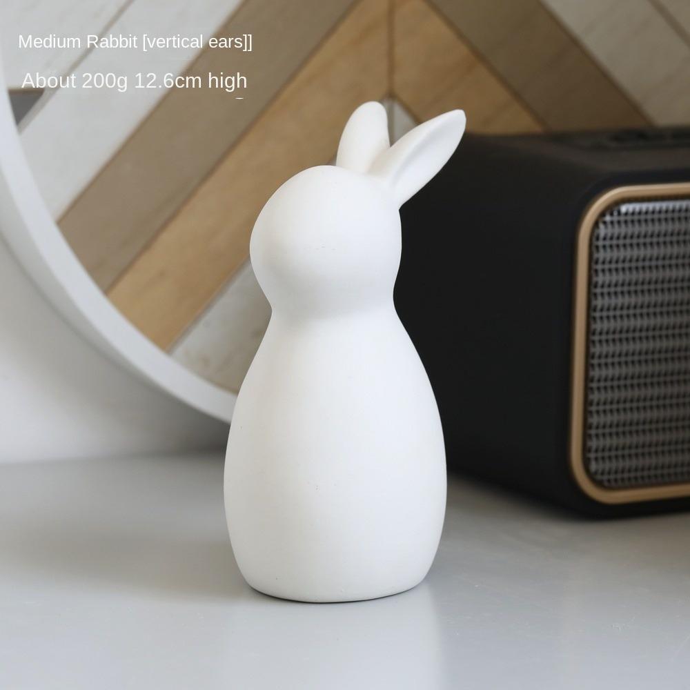 Kawaii Hare Ceramics Rabbit Figurines Nordic Style Hand Painting Embryo Easter Bunny Egg DIY Animal Ornament Room Decoration