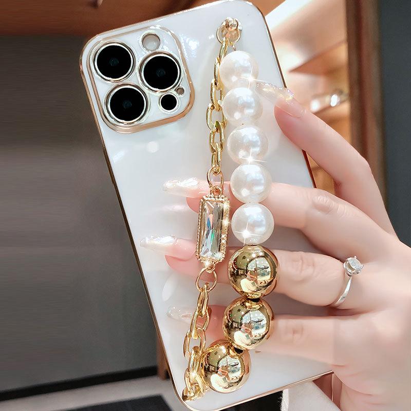 

Подходит для чехла для мобильного телефона Apple 16 Жемчужный браслет Защитный чехол для iPhone 15 Силиконовый 13/14 Promax Мода iPhone14