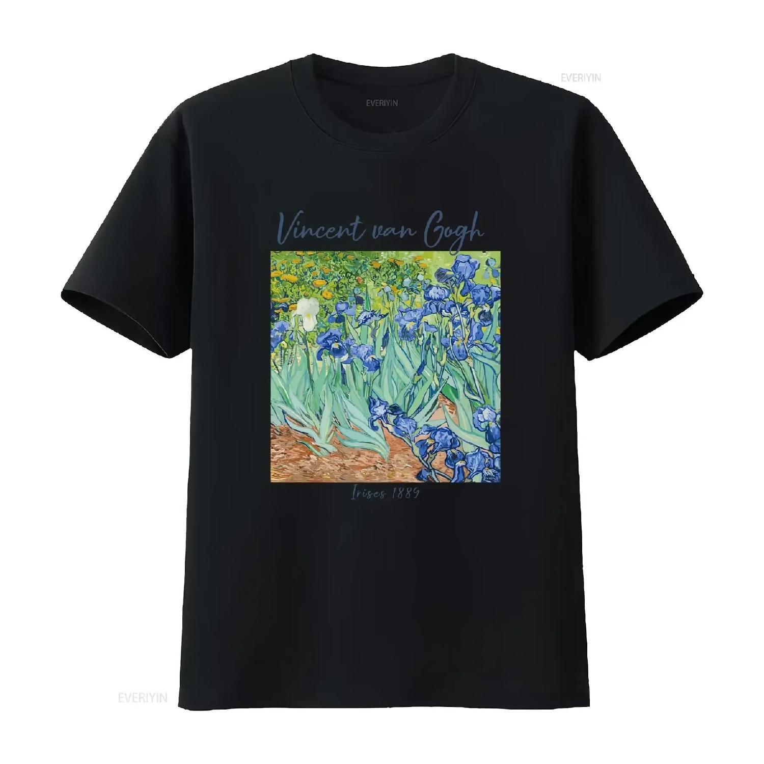 Irises T shirt Vincent Van Gogh Painting vibrant Blue Flowers Gog floral landscape natural scenery Fine Art Lovers vintage S чёрный