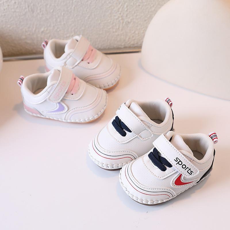 Spring/Autumn Style Soft-Soled Walking Shoes for 0-1.5 Years Old Boys and Girls, Infant Toddler White Sneakers.