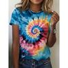 Women's Tie-Dye Round Neck T-Shirt Casual Short-Sleeved Blouse Fashion Casual Street Summer Oversized Women's Clothing