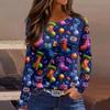 Womens's Fashion Casual Halloween Print V-neck Mid Length Pocket 3/4 Sleeve Top