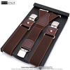 European-Style Plaid Suspenders with Leather Accents and Three-Clip Design