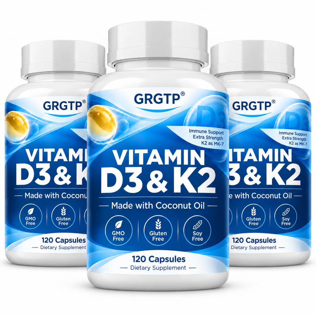 Coconut Oil-Based, Vitamin D3 & K2 Complex Capsules, Daily Support, Dietary Supplement