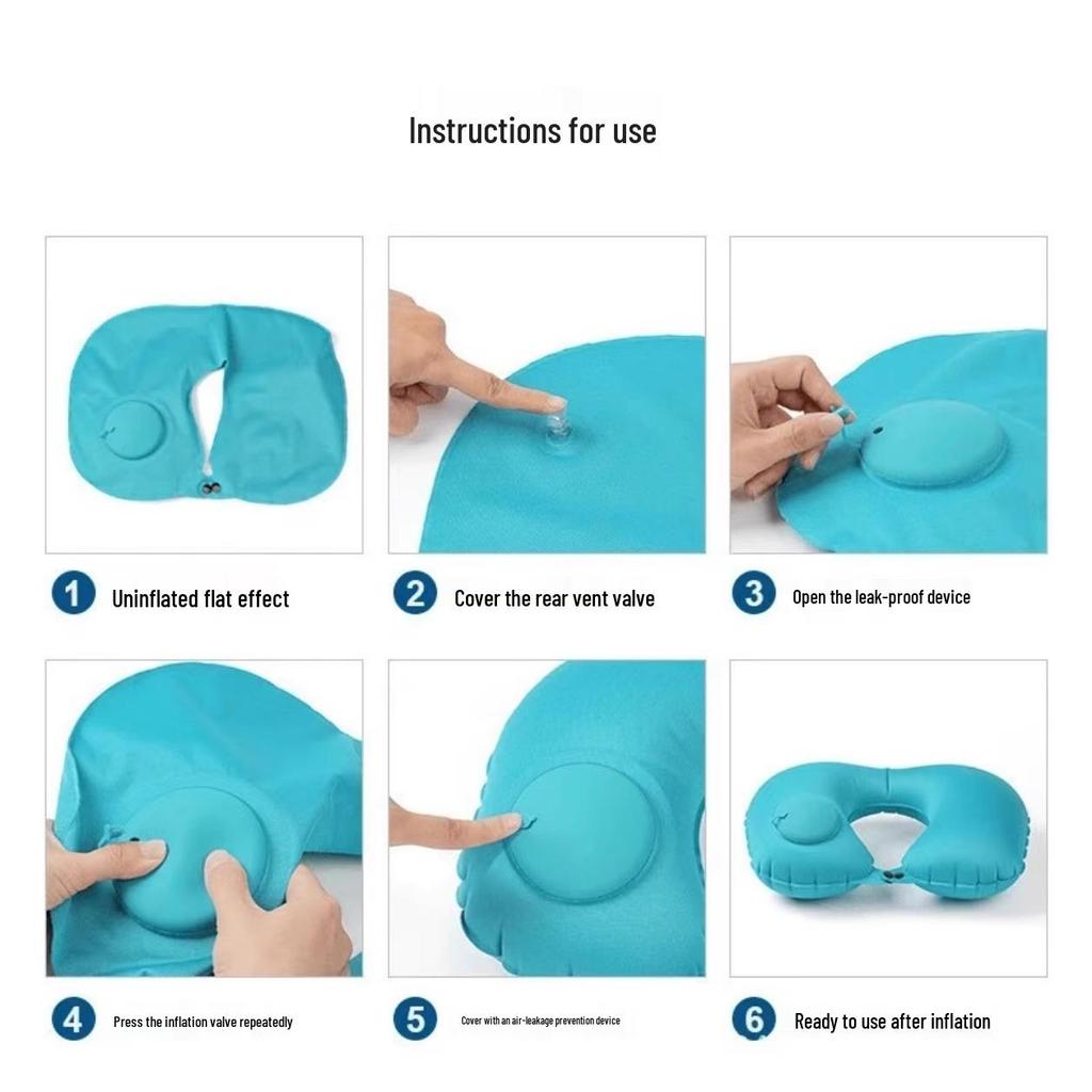 Inflatable U-Shape Travel Neck Pillow - Portable Airplane, Train, Car Support Pillow