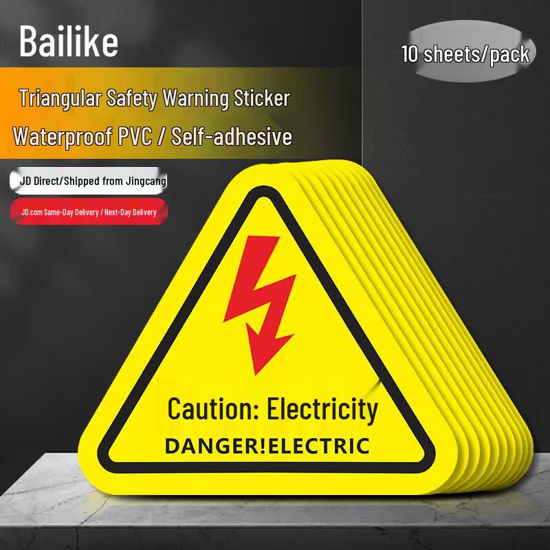 Bailike PVC Triangular Safety Warning Decals (10-Pack) 8x8 cm