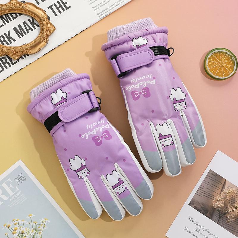 Kids Ski Gloves With Cartoon Space Print Warm Fleece Lined Touchscreen Windproof Winter Mittens Boys Girls