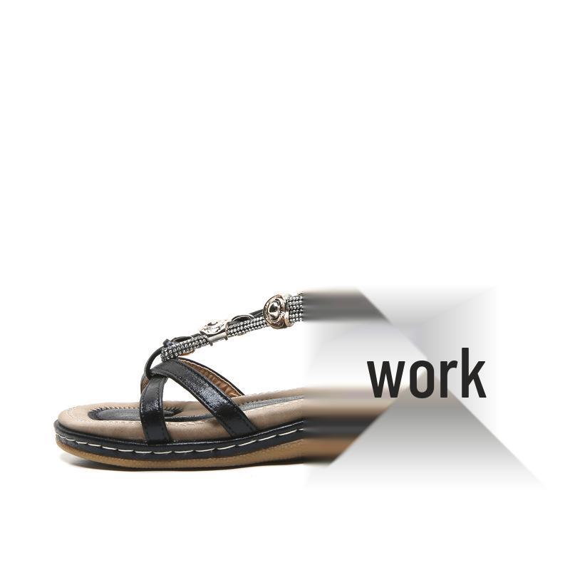 

2024 Summer Bohemian Rhinestone Flat Sandals Women s Fashion 37 чёрный