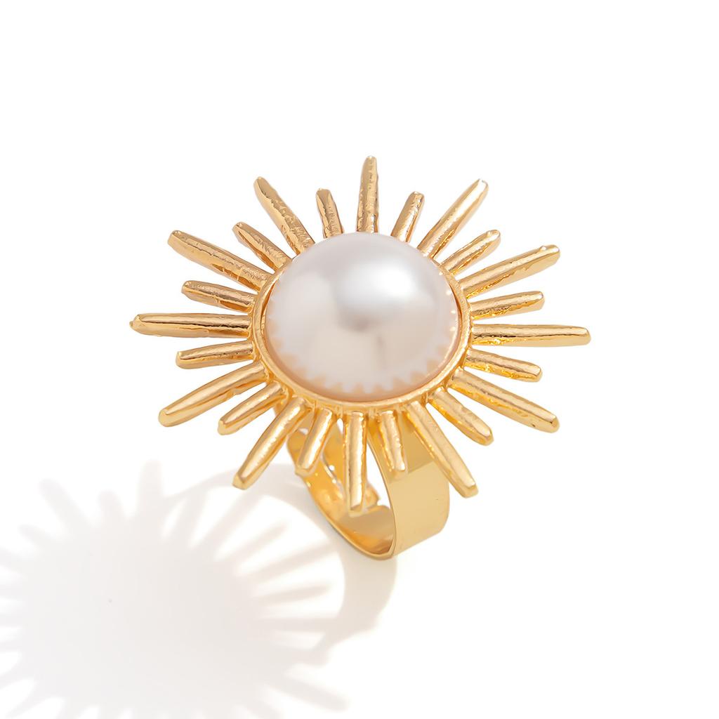 Übertriebener Unregelmäßiger Metall aufgeschlagener Ring Damen, Geometrischer Ring Imitation Perlenring