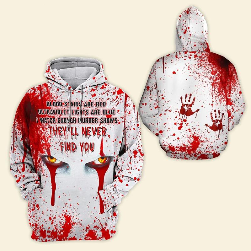 You Can't Kill The Boogeyman Horror Movie Hoodies Men Blood Splatter 3D Printed Sweatshirts Women Halloween Hoody Pullovers Tops