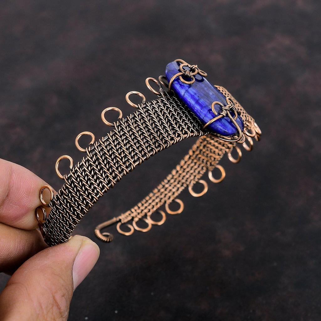 Facettiertes Blaues Saphir Armreif Kupferdraht umwickelter Armreif Verstellbarer Armreif Handgefertigter Armreif Edelstein Kupferschmuck Geschenk für Ihn
