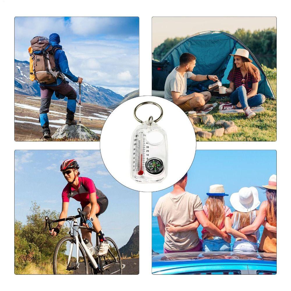 Portable 3-in-1 Function Mini Compass Keychain Compact Durable Thermometers Fluorescent Mountaineering Tool Expedition Outdoor