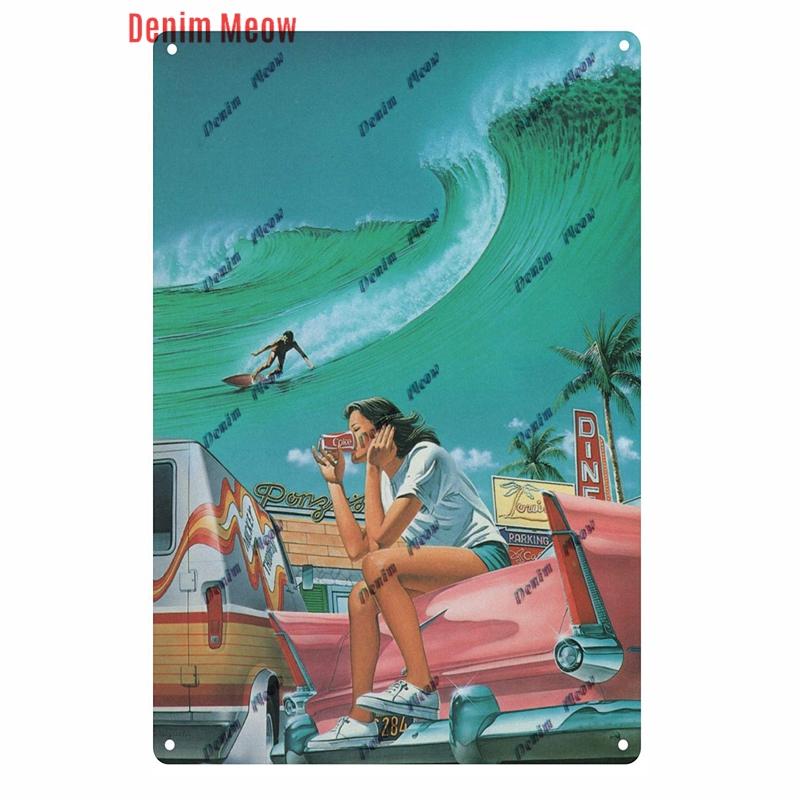 Beach Mermaid Metal Wall Sign for Girls Tiki Bar Hawaii Relax Pub Ocean Happy Place Keep Surfing Home Decor WY
