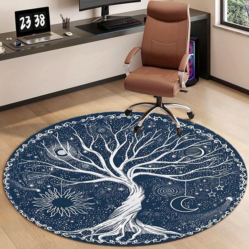 1pc Tree of Life and Sun and Moon Round Rug - Non-slip, fade-resistant polyester floor mat for living room, bedroom