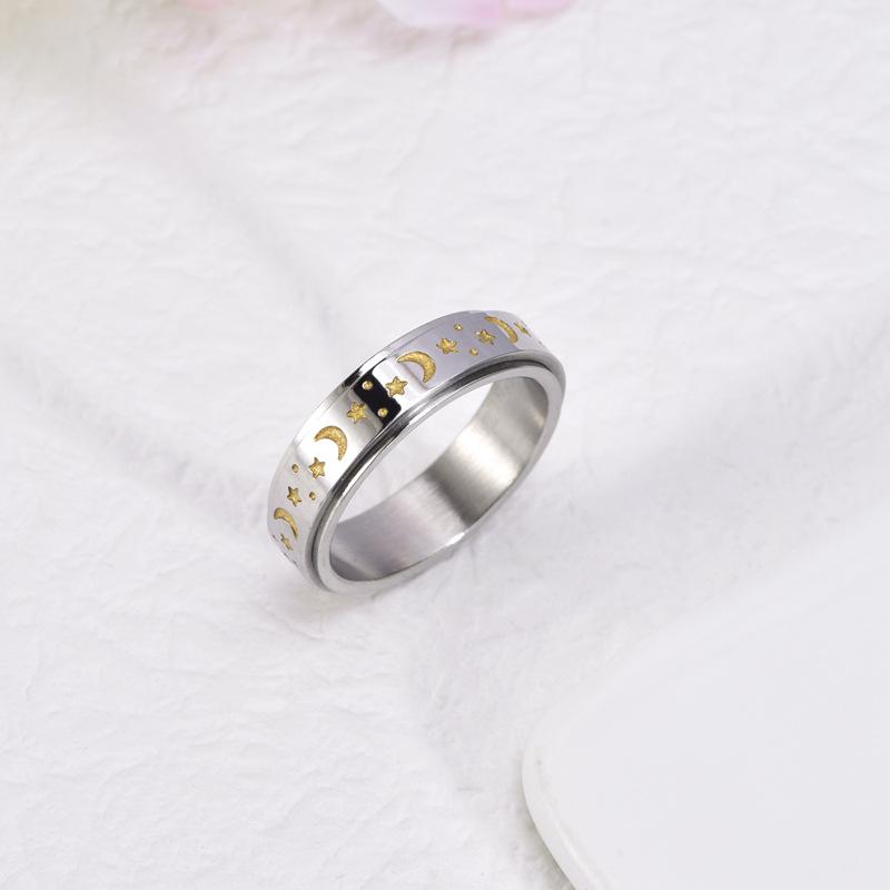 Unisex Rose Gold Star & Moon Rotating Stainless Steel Ring