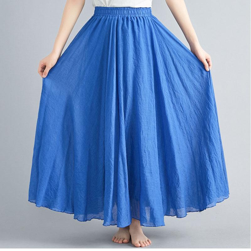 Fashion Solid Cotton Linen Women Skirts Maxi Elegant Harajuku Saia Casual Loose Long Skirt Ladies Clothes Faldas Ropa Mujer