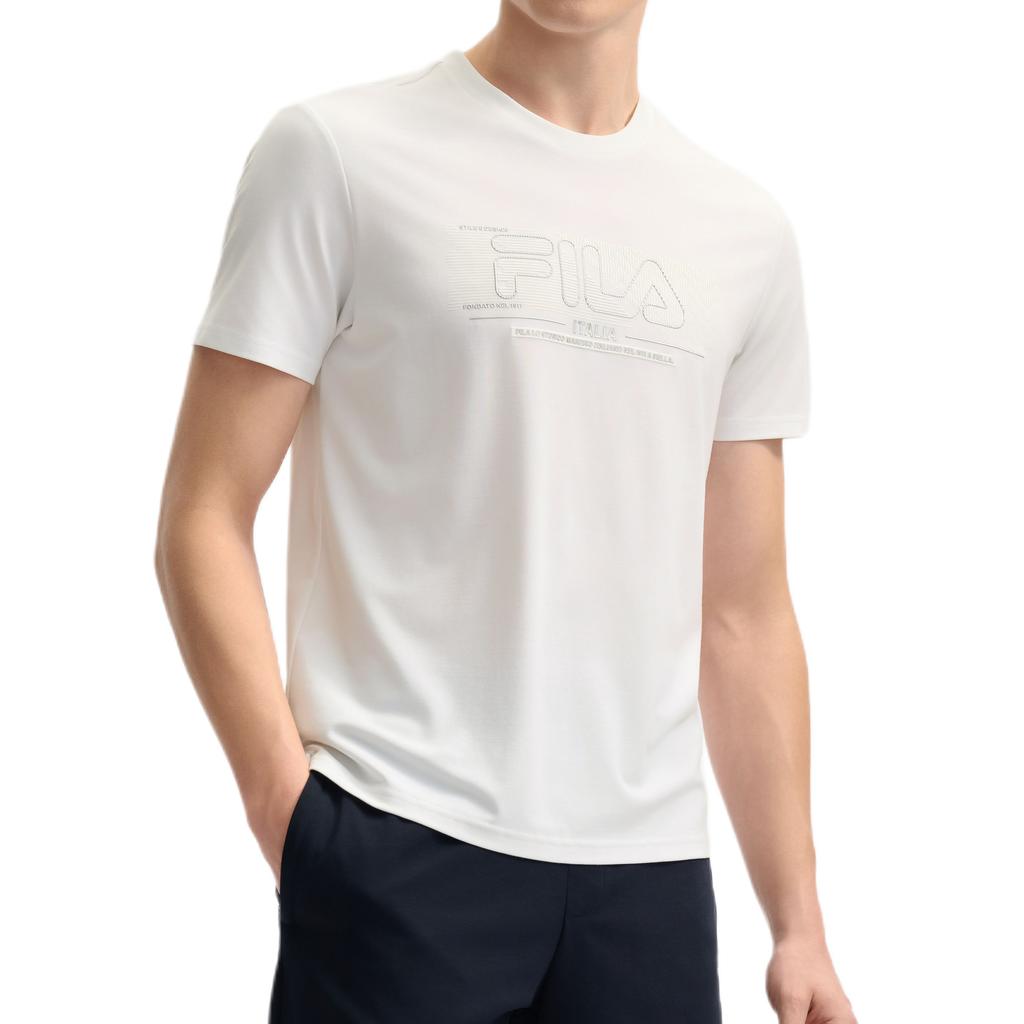Fila White Series Simple Comfortable Versatile Knitted Short Sleeve T-Shirt Men Tops F11M523101F-WT