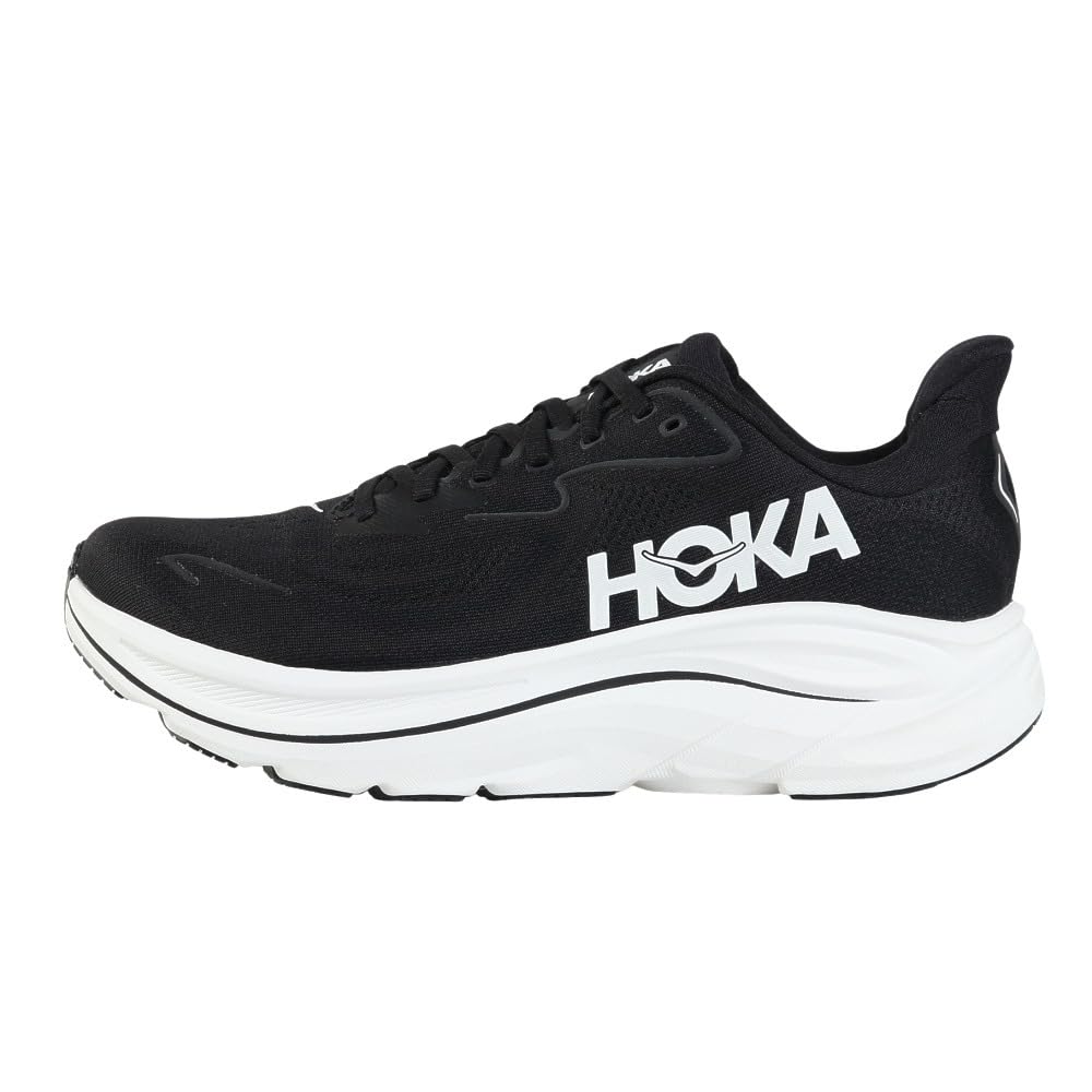 HOKA Clifton 10 Wide Running Black and White and Cushioned for Running and Walking and Shoes, (1162050-BWHT), Ultra-Lightweight (Black White/Size