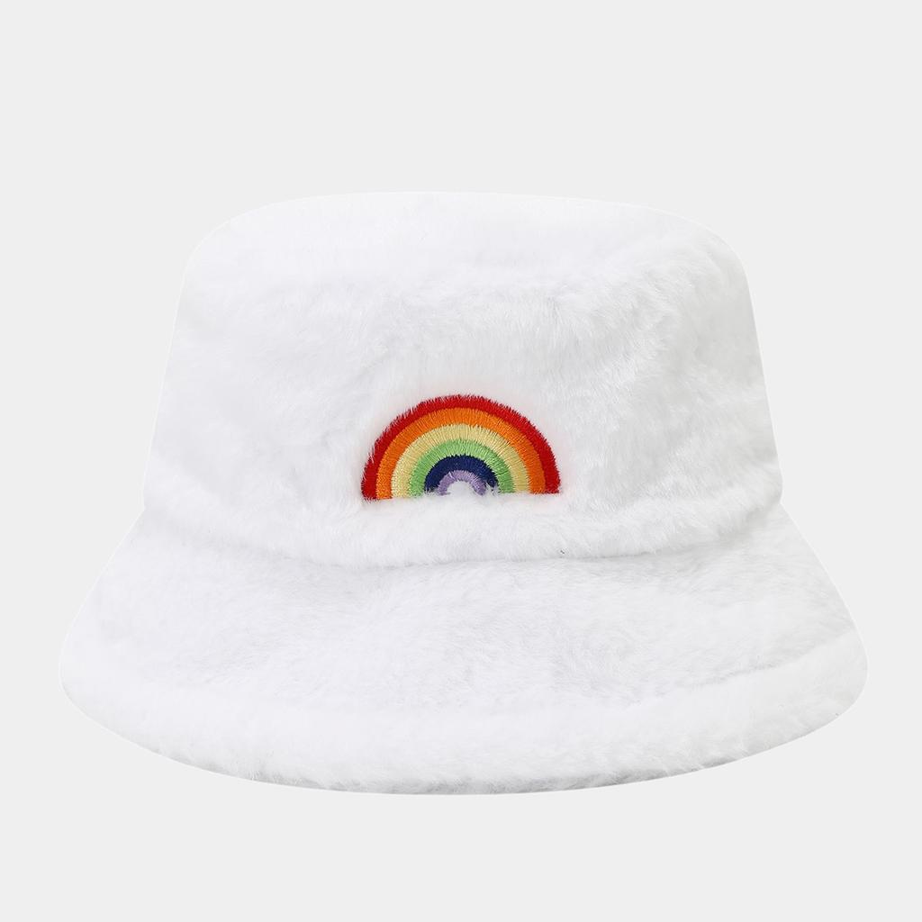 Autumn and Winter Bucket Hat Trendy European and American New Rainbow Embroidery Thickened Warm Hat Women's Outdoor Versatile Sun Hat