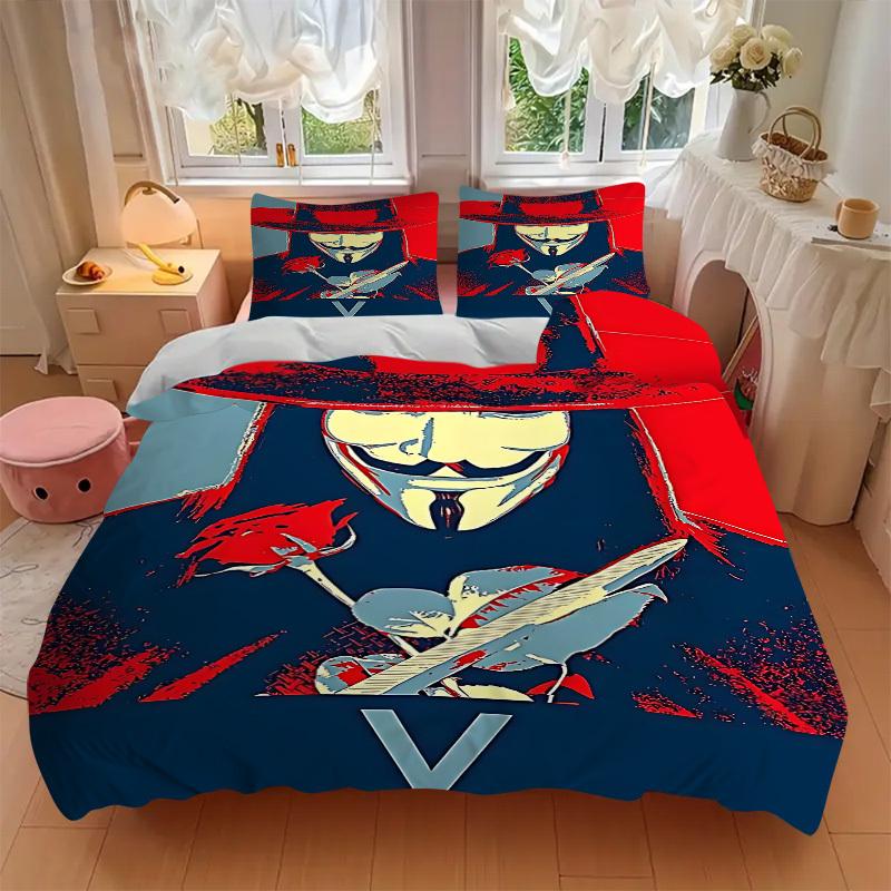 3pcs V for Vendetta Bedding Set, Duvet Cover and Pillowcases Machine Washable Seasons all suitable, Design for Bedroom (No Filling)218