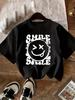 2026 Summer Fashion Round Neck Pure Cotton Tshirt for Girls with Letter Smiley Face Cute Shortsleeved Breathable Casual Top