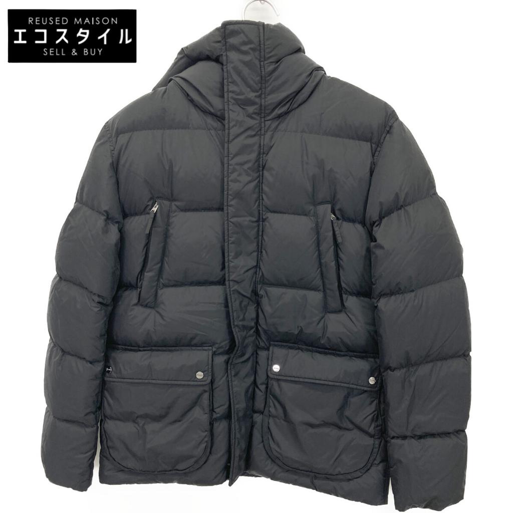 HERNO PI001140U Black Water-Resistant Nylon Down Hoodie Blouson Jacket 48 blackUsed