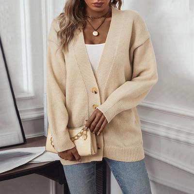 Lässiger Strickjackenpullover für Damen für den Winter/Herbst, vorne offen, lockerer Button-Down-V-Ausschnitt, lockerer weicher Strick-Oberbekleidungsmantel für Damen, solide Strickjacke