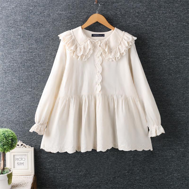 

ZANZEA Женские осенние рубашки А-силуэта с кружевными лацканами и длинными рукавами M белый