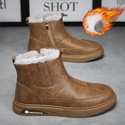 Mode Rétro Travail Bottes de Neige Homme Hiver Peluche Résistant au Froid Confortable Chaussures en Coton Extérieur Voyage Loisirs Chaussures