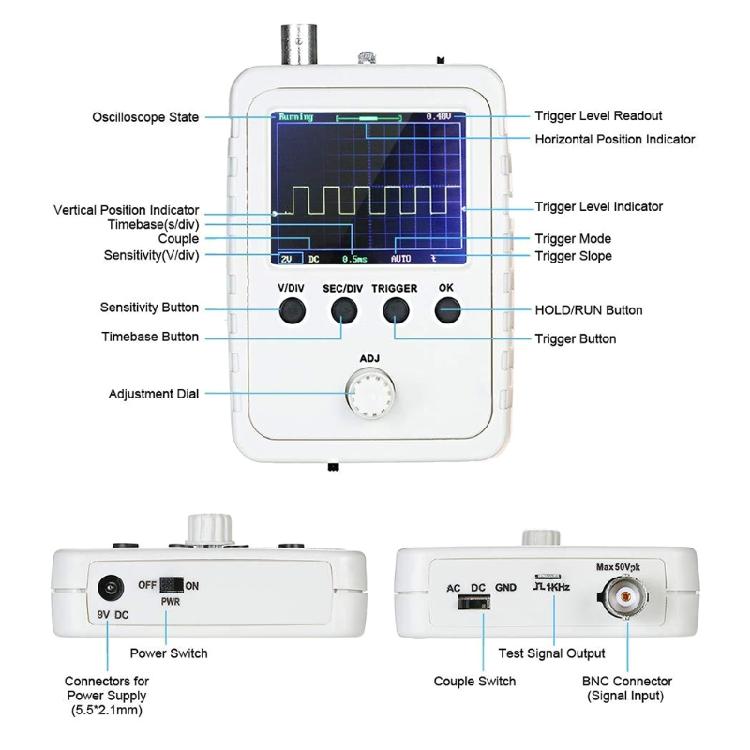 Digital Oscilloscope DIY Handheld TFT Controller Recognition Waveform Storage
