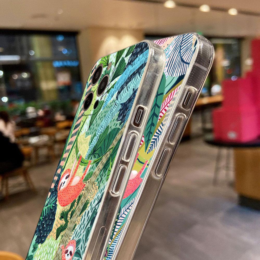Tropical Jungle Print Leopard Sloth Clear Phone Case For iPhone 15 14 11 12 13 Pro Max Mini XS XR 8 7 Plus Back Cover Soft Cases