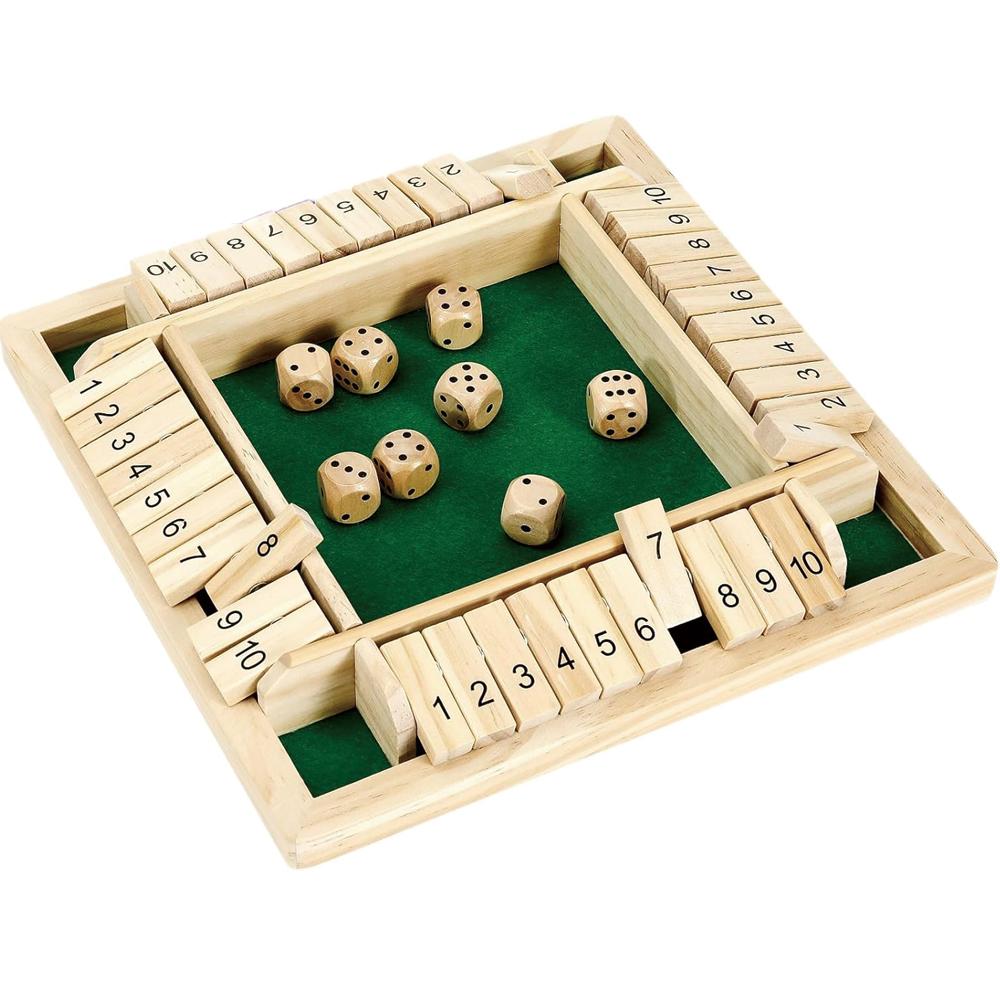 Shut The Box Dice Game,2-4 Player Family Wooden Board Table Math Games for Adults, 8 Dices Classics Tabletop Version Games for C
