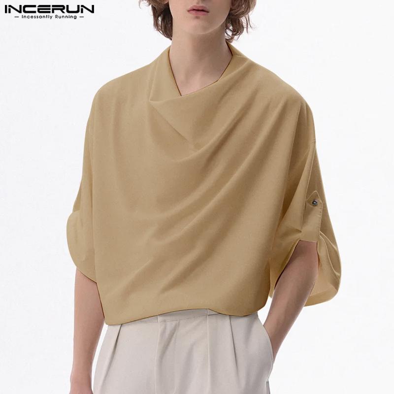 INCERUN Herren Swingkragen Halbarm Lässige Übergroße T-Shirts Tops
